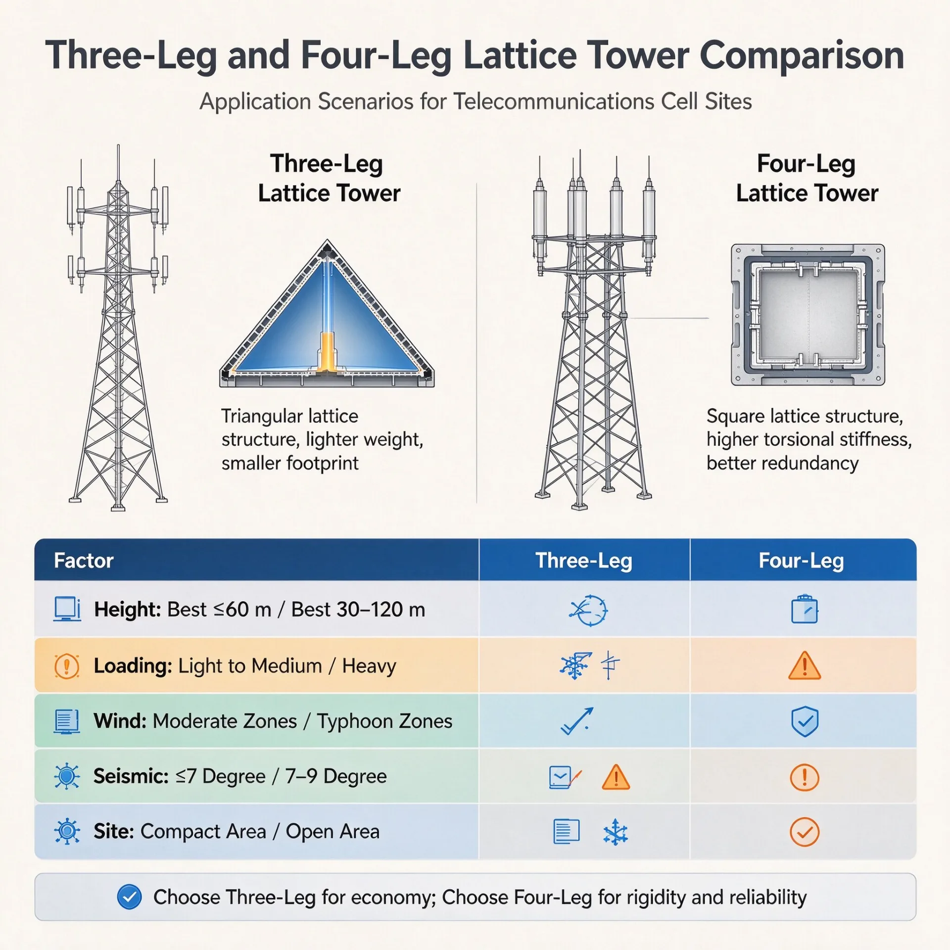 Three-Leg Lattice Tower vs Four-Leg Lattice Tower: Advantages, Disadvantages and Application Scenarios